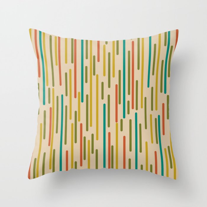 Mid Century Mod Line Dance Pattern in Orange, Teal, Mustard, Olive, and Beige Throw Pillow Gallery Image 6