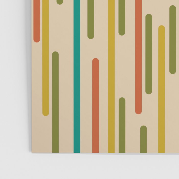Mid Century Mod Line Dance Pattern in Orange, Teal, Mustard, Olive, and Beige Poster Gallery Image 3