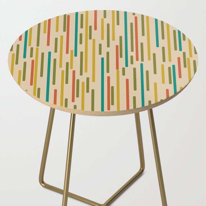 Mid Century Mod Line Dance Pattern in Orange, Teal, Mustard, Olive, and Beige Side Table Gallery Image 2