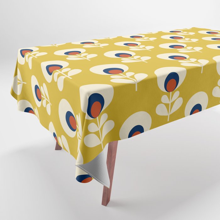 Flowers geometry mustard - retro pattern no3 Tablecloth Gallery Image 1