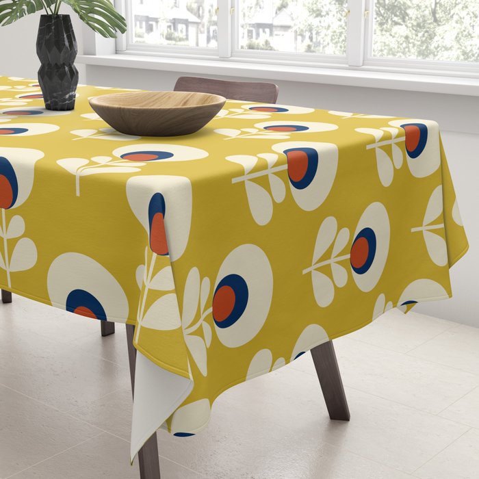 Flowers geometry mustard - retro pattern no3 Tablecloth Gallery Image 3
