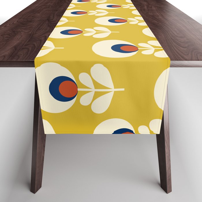 Flowers geometry mustard - retro pattern no3 Table Runner Gallery Image 1