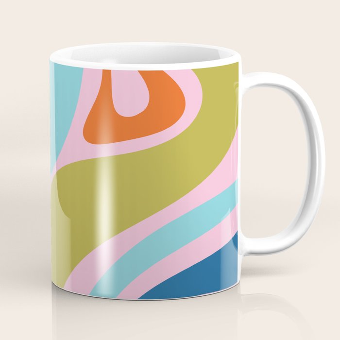 Retro Abstract New Groove Trippy Boho Pattern Multicolored on Pink Coffee Mug Gallery Image 1