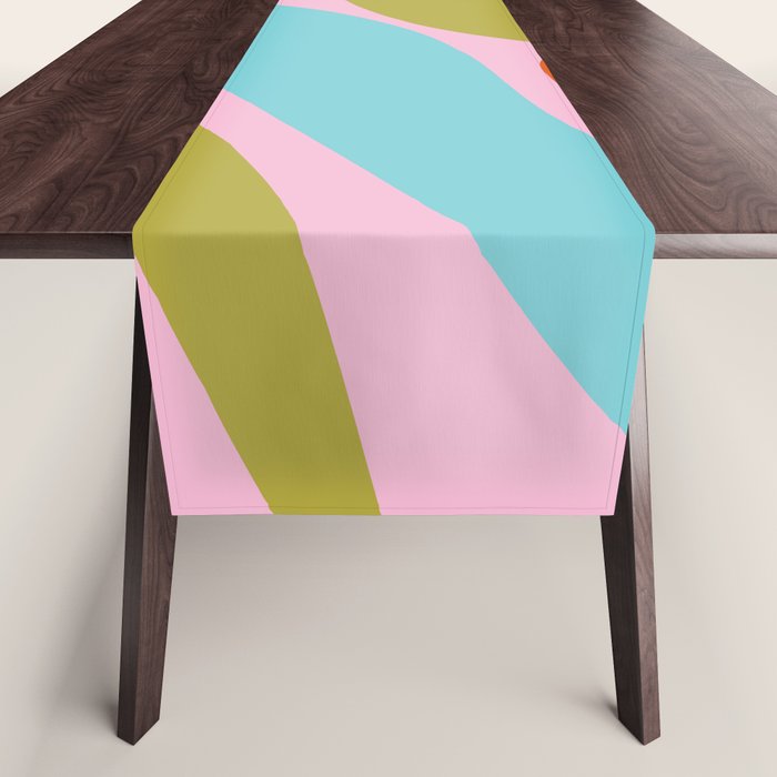 Retro Abstract New Groove Trippy Boho Pattern Multicolored on Pink Table Runner Gallery Image 1