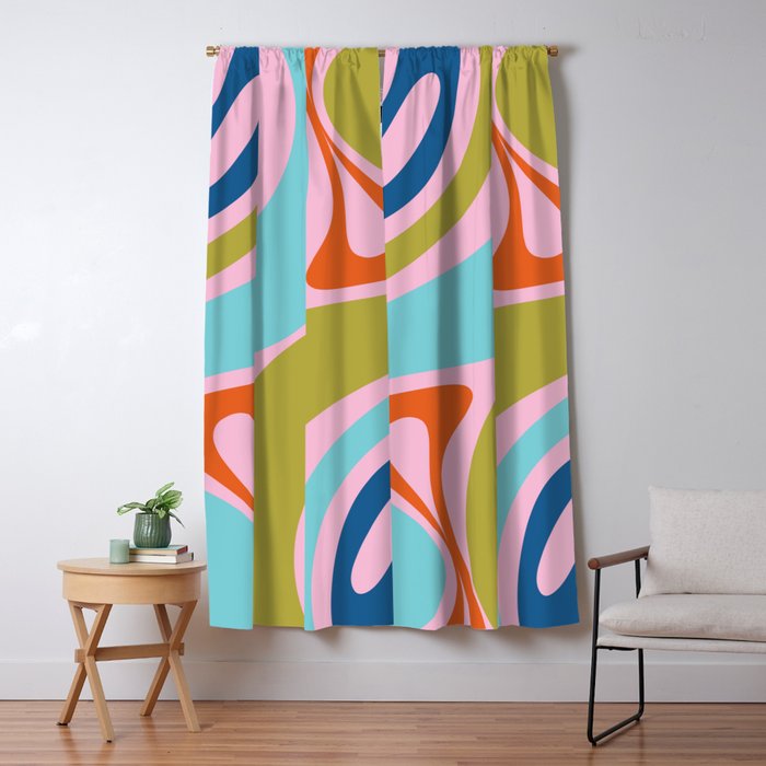 Retro Abstract New Groove Trippy Boho Pattern Multicolored on Pink Window Curtain Gallery Image 5