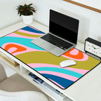 Retro Abstract New Groove Trippy Boho Pattern Multicolored on Pink Desk Mat Gallery Image 2