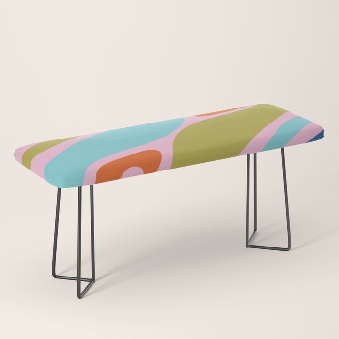 Retro Abstract New Groove Trippy Boho Pattern Multicolored on Pink Bench Gallery Image 1