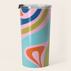 Retro Abstract New Groove Trippy Boho Pattern Multicolored on Pink Travel Mug Gallery Image 3