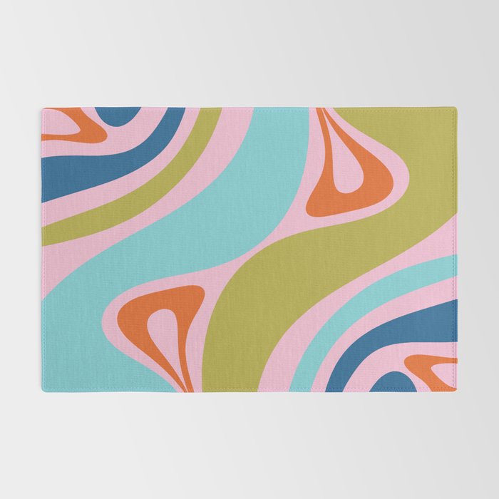 Retro Abstract New Groove Trippy Boho Pattern Multicolored on Pink Rug Gallery Image 2