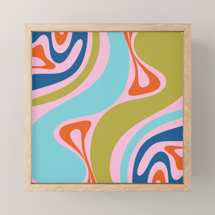 Retro Abstract New Groove Trippy Boho Pattern Multicolored on Pink Mini Art Print Gallery Image 1