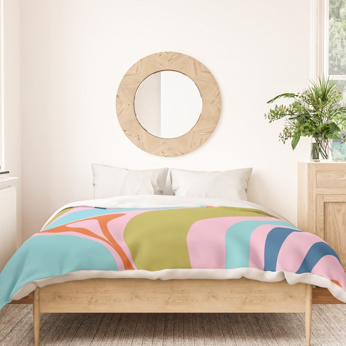 Retro Abstract New Groove Trippy Boho Pattern Multicolored on Pink Duvet Cover Gallery Image 3