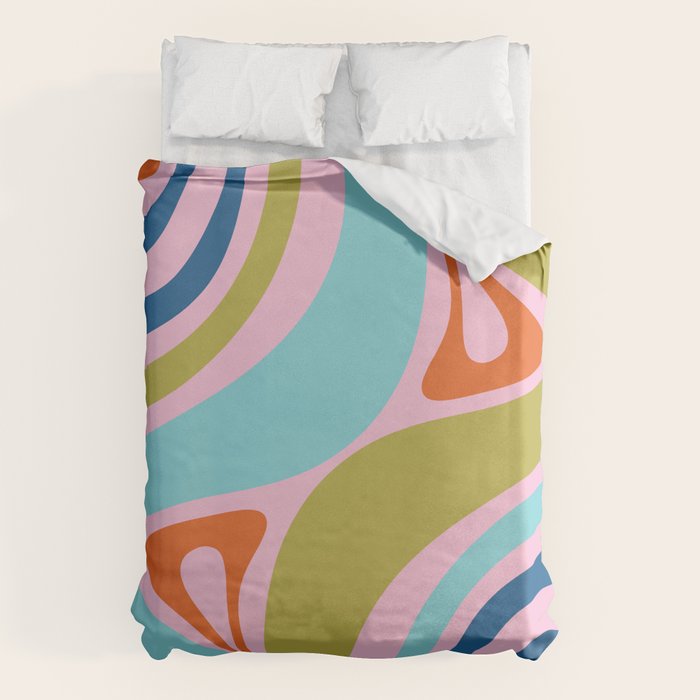 Retro Abstract New Groove Trippy Boho Pattern Multicolored on Pink Duvet Cover Gallery Image 1