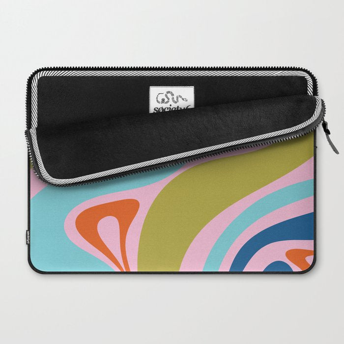 Retro Abstract New Groove Trippy Boho Pattern Multicolored on Pink Laptop Sleeve Gallery Image 2