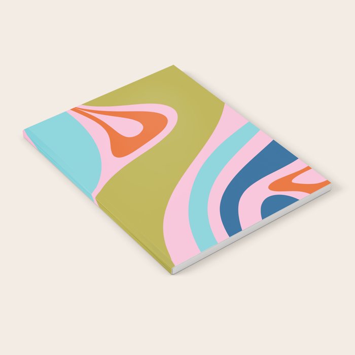 Retro Abstract New Groove Trippy Boho Pattern Multicolored on Pink Notebook Gallery Image 1