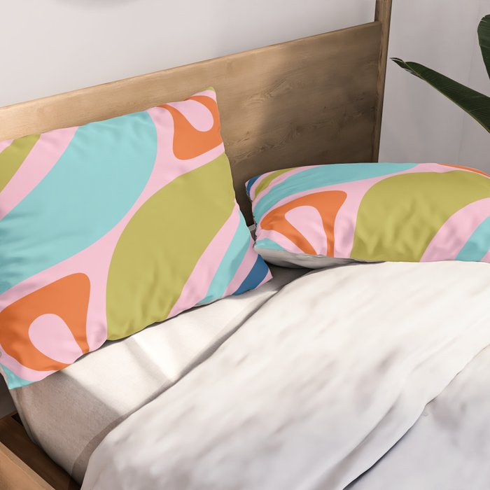 Retro Abstract New Groove Trippy Boho Pattern Multicolored on Pink Pillow Sham Gallery Image 2