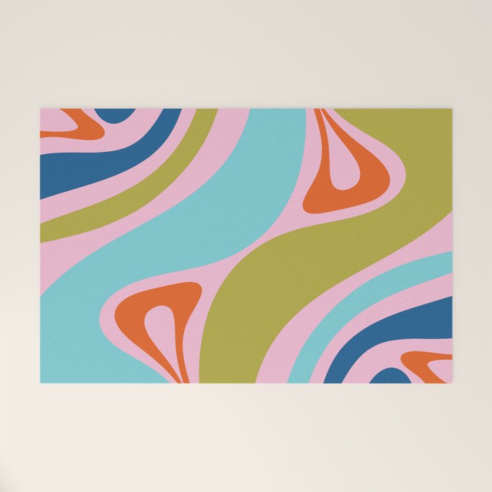 Retro Abstract New Groove Trippy Boho Pattern Multicolored on Pink Welcome Mat Gallery Image 1