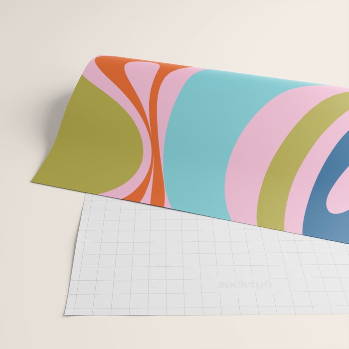 Retro Abstract New Groove Trippy Boho Pattern Multicolored on Pink Wrapping Paper Gallery Image 2