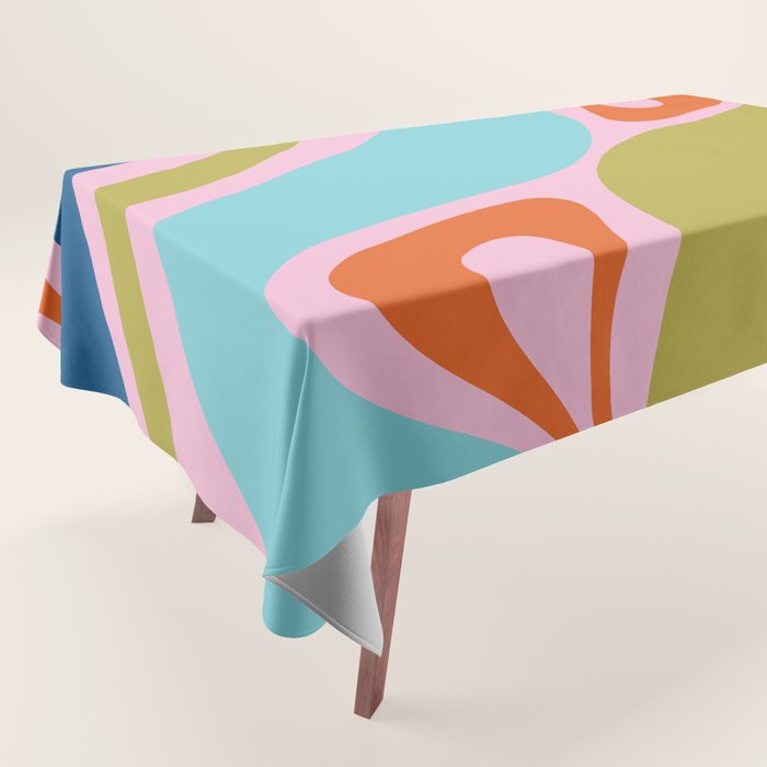 Retro Abstract New Groove Trippy Boho Pattern Multicolored on Pink Tablecloth Gallery Image 1
