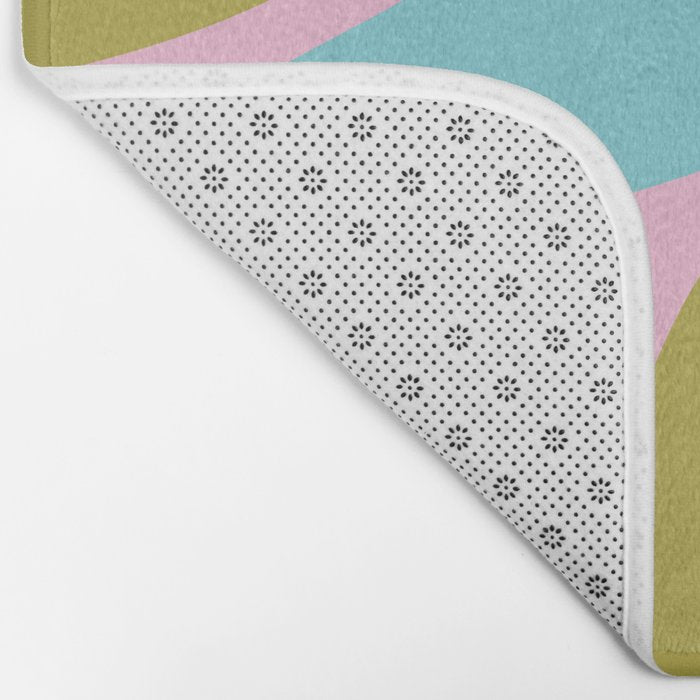 Retro Abstract New Groove Trippy Boho Pattern Multicolored on Pink Bath Mat Gallery Image 2