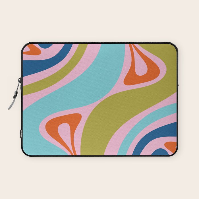 Retro Abstract New Groove Trippy Boho Pattern Multicolored on Pink Laptop Sleeve Gallery Image 1