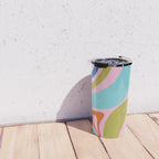 Retro Abstract New Groove Trippy Boho Pattern Multicolored on Pink Travel Mug Gallery Image 4