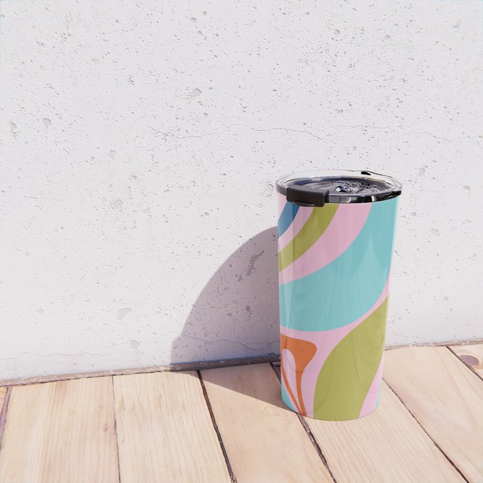 Retro Abstract New Groove Trippy Boho Pattern Multicolored on Pink Travel Mug Gallery Image 4