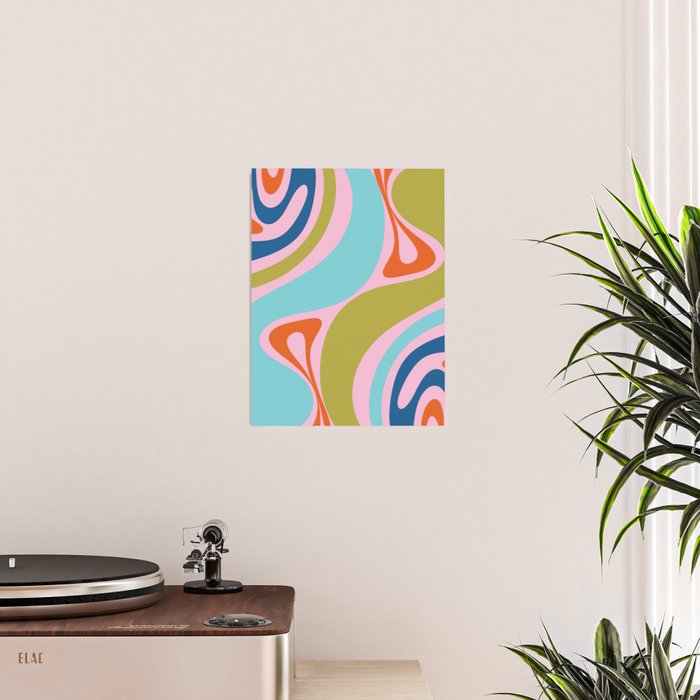 Retro Abstract New Groove Trippy Boho Pattern Multicolored on Pink Poster Gallery Image 2