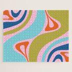 Retro Abstract New Groove Trippy Boho Pattern Multicolored on Pink Jigsaw Puzzle Gallery Image 1