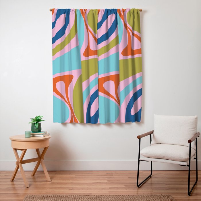 Retro Abstract New Groove Trippy Boho Pattern Multicolored on Pink Window Curtain Gallery Image 3