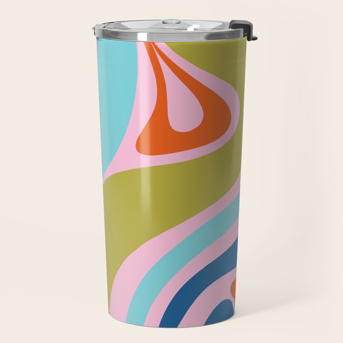 Retro Abstract New Groove Trippy Boho Pattern Multicolored on Pink Travel Mug Gallery Image 2