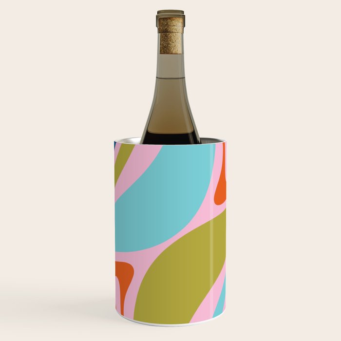 Retro Abstract New Groove Trippy Boho Pattern Multicolored on Pink Wine Chiller Gallery Image 1