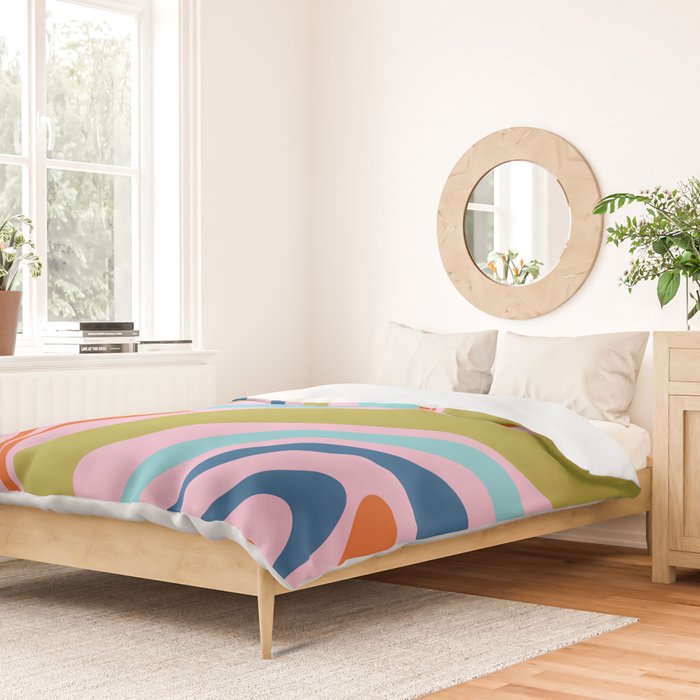 Retro Abstract New Groove Trippy Boho Pattern Multicolored on Pink Duvet Cover Gallery Image 2