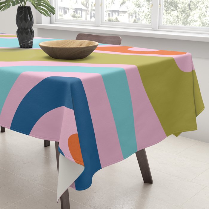 Retro Abstract New Groove Trippy Boho Pattern Multicolored on Pink Tablecloth Gallery Image 3