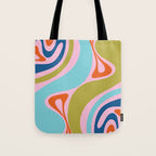 Retro Abstract New Groove Trippy Boho Pattern Multicolored on Pink Tote Bag Gallery Image 1