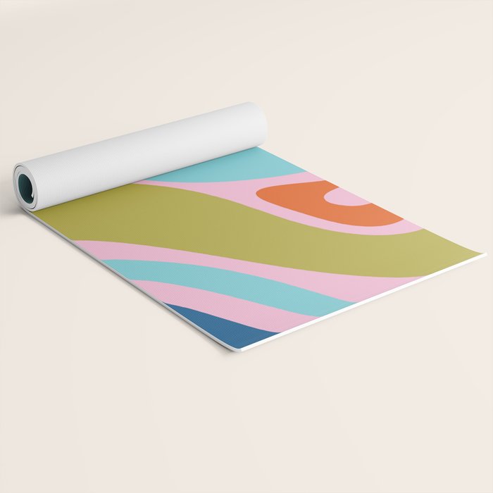 Retro Abstract New Groove Trippy Boho Pattern Multicolored on Pink Yoga Mat Gallery Image 2