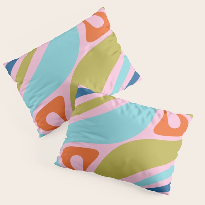 Retro Abstract New Groove Trippy Boho Pattern Multicolored on Pink Pillow Sham Gallery Image 3