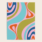 Retro Abstract New Groove Trippy Boho Pattern Multicolored on Pink Poster Gallery Image 4