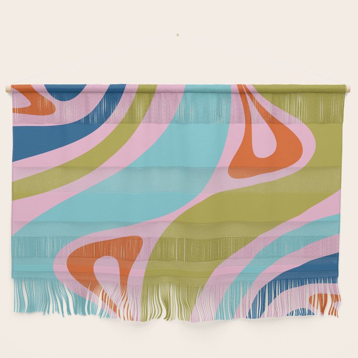 Retro Abstract New Groove Trippy Boho Pattern Multicolored on Pink Wall Hanging Gallery Image 1