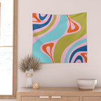 Retro Abstract New Groove Trippy Boho Pattern Multicolored on Pink Wall Tapestry Gallery Image 2