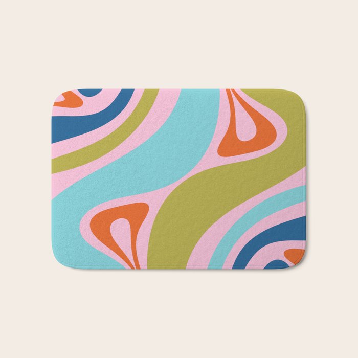 Retro Abstract New Groove Trippy Boho Pattern Multicolored on Pink Bath Mat Gallery Image 1