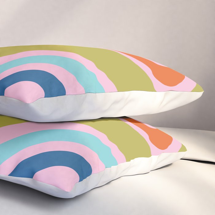 Retro Abstract New Groove Trippy Boho Pattern Multicolored on Pink Pillow Sham Gallery Image 3