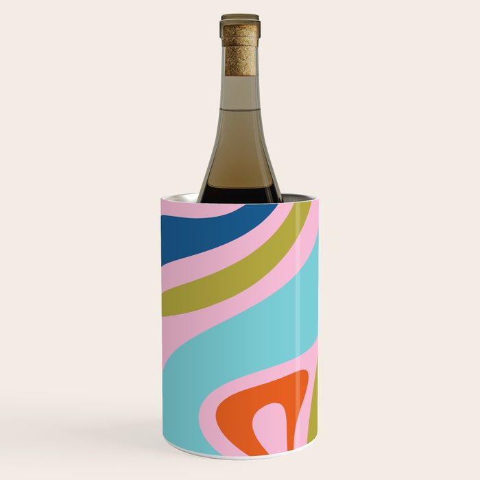 Retro Abstract New Groove Trippy Boho Pattern Multicolored on Pink Wine Chiller Gallery Image 2
