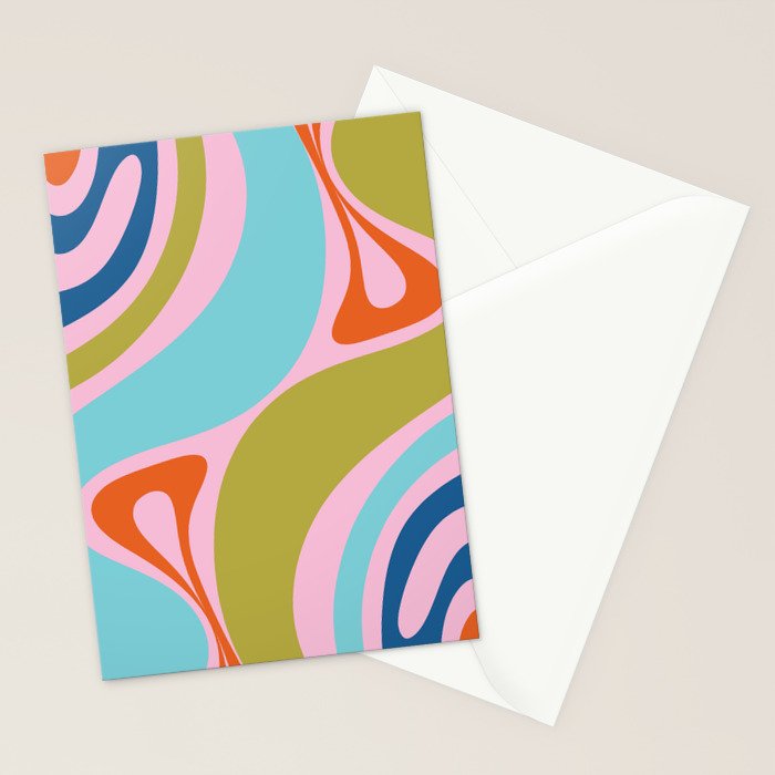 Retro Abstract New Groove Trippy Boho Pattern Multicolored on Pink Stationery Card Gallery Image 2