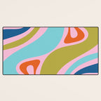 Retro Abstract New Groove Trippy Boho Pattern Multicolored on Pink Desk Mat Gallery Image 3