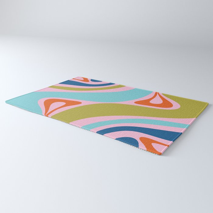 Retro Abstract New Groove Trippy Boho Pattern Multicolored on Pink Rug Gallery Image 3