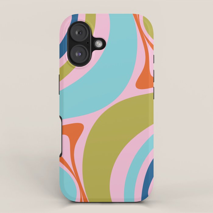 Retro Abstract New Groove Trippy Boho Pattern Multicolored on Pink iPhone Case Gallery Image 1