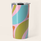 Retro Abstract New Groove Trippy Boho Pattern Multicolored on Pink Travel Mug Gallery Image 1