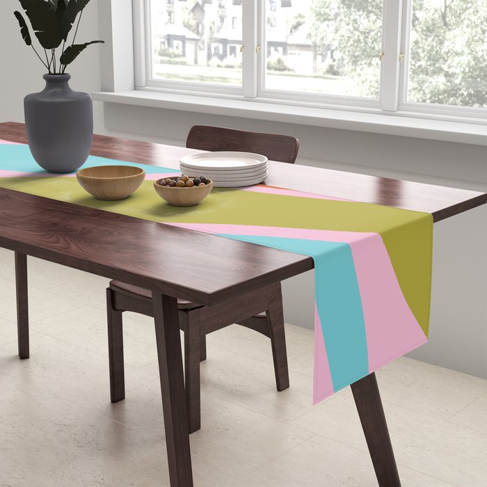 Retro Abstract New Groove Trippy Boho Pattern Multicolored on Pink Table Runner Gallery Image 2