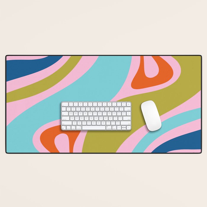 Retro Abstract New Groove Trippy Boho Pattern Multicolored on Pink Desk Mat Gallery Image 1