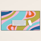 Retro Abstract New Groove Trippy Boho Pattern Multicolored on Pink Desk Mat Gallery Image 1